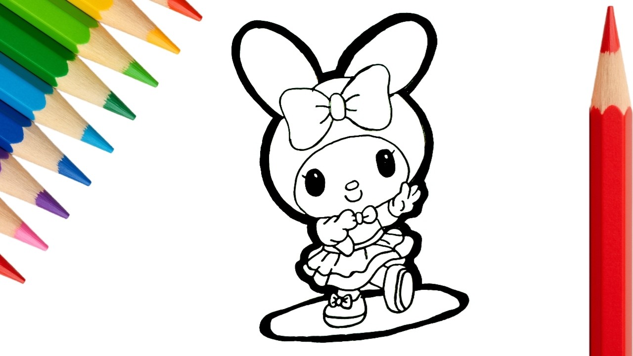 Vẽ Và Tô Màu My Melody Đang Nhảy Múa Dễ Thương Cho Bé | Kinder Bé Tô Màu