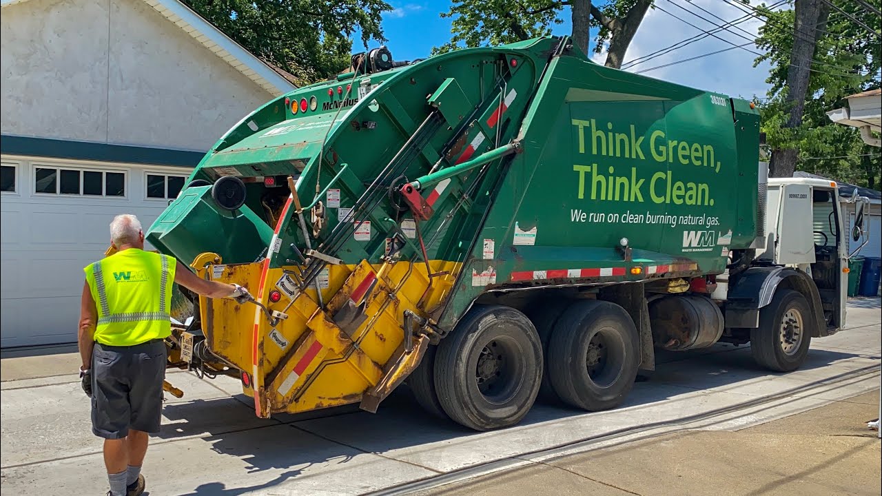 2 Waste Management Garbage Trucks in Oak Park, IL