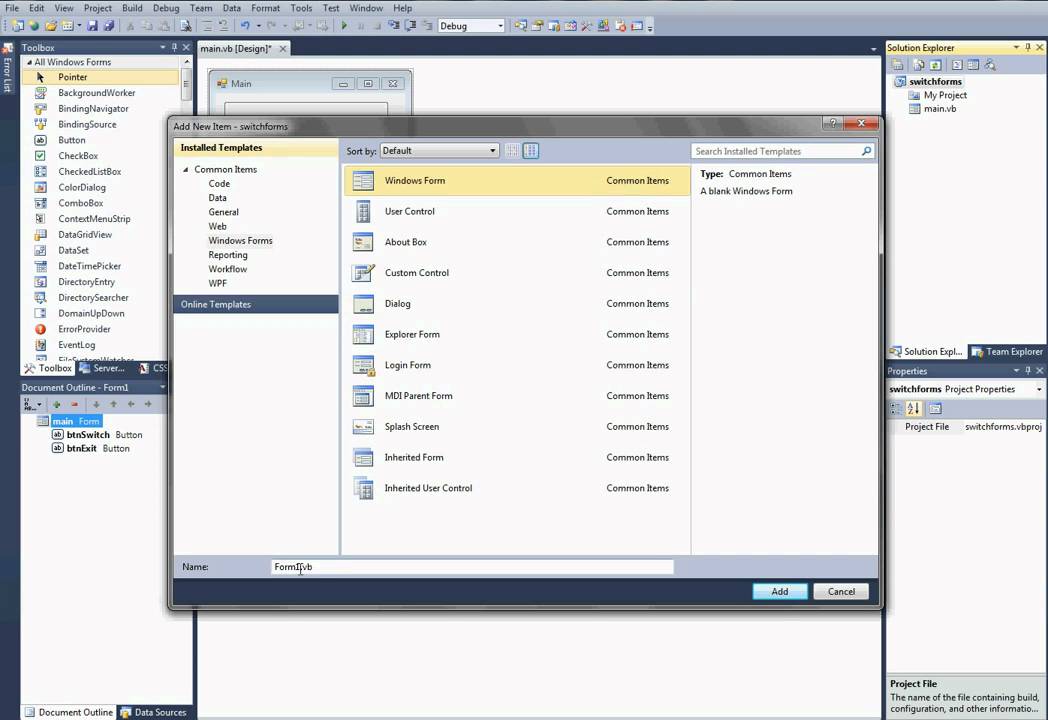 Visual Studios 2010 Switching Between Forms