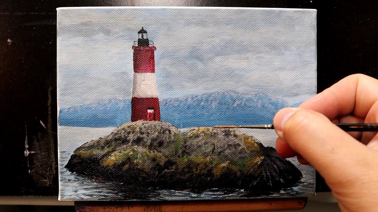 Simple Lighthouse Acrylic Painting Tutorial Full Length #art #painting #lighthouse #ocean