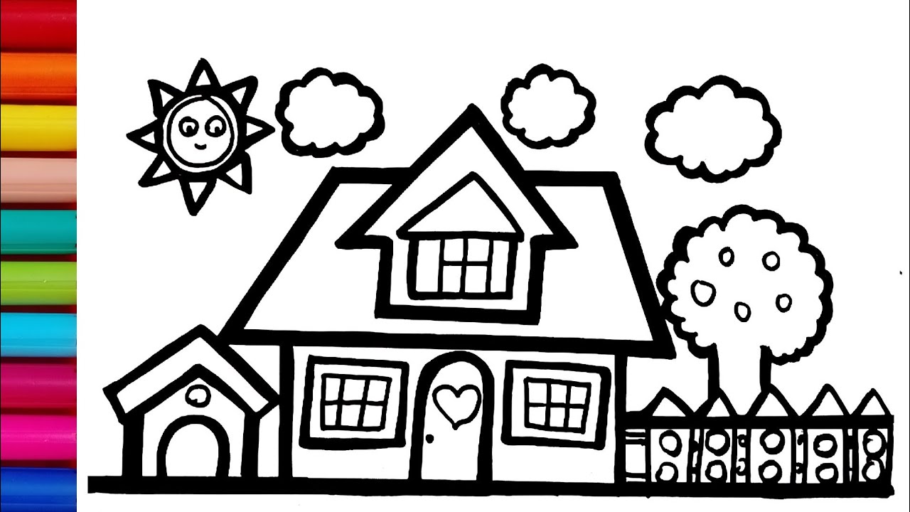 House Drawing, Colouring || How to Draw House With Tree || House Drawing Step by Step