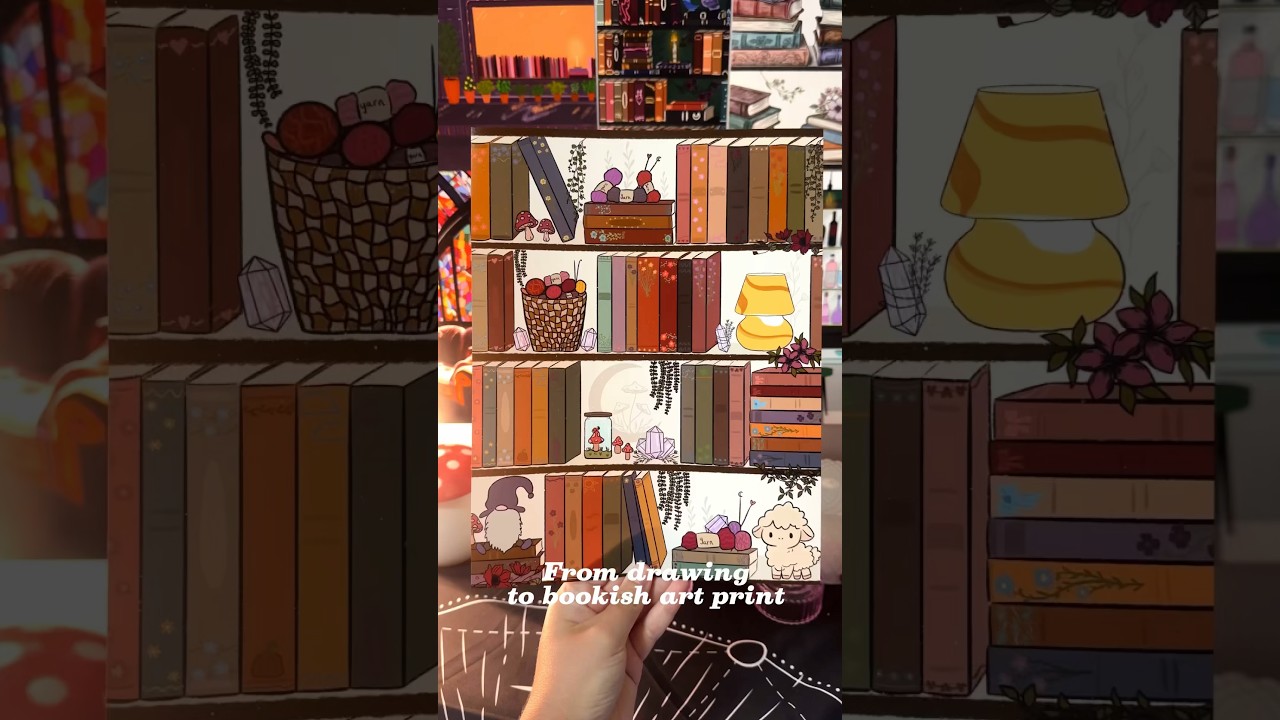 The cozy cottage bookshelf art print ~ from drawing to print