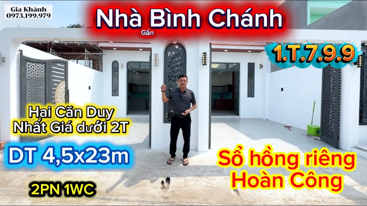 Nhà cấp 4 SHR hoàn Công DT 4,5x23m 2PN 1WC .hướng Tây Đường xe oto ra ql 1A chợ gò đen 3Km.giá 1T799