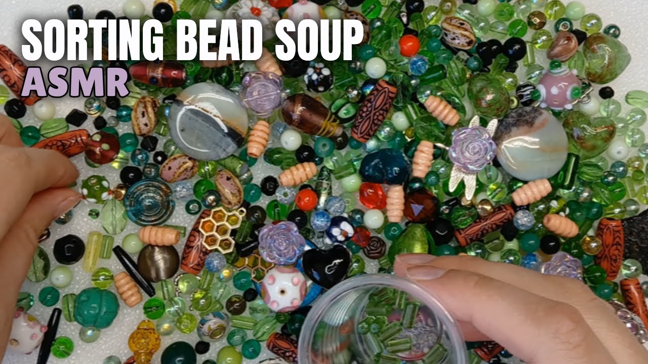 Sorting Bead Soup | Green, Red & Teal Mix | ASMR