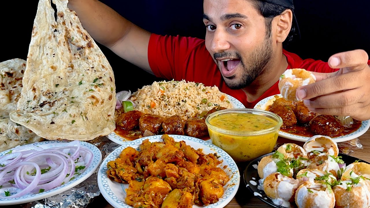 Eating Aloo Parwal, Daal Tadka, Manchurian, Dahipuri With Freid Rice & Butter Naan | Mukbang | Asmr