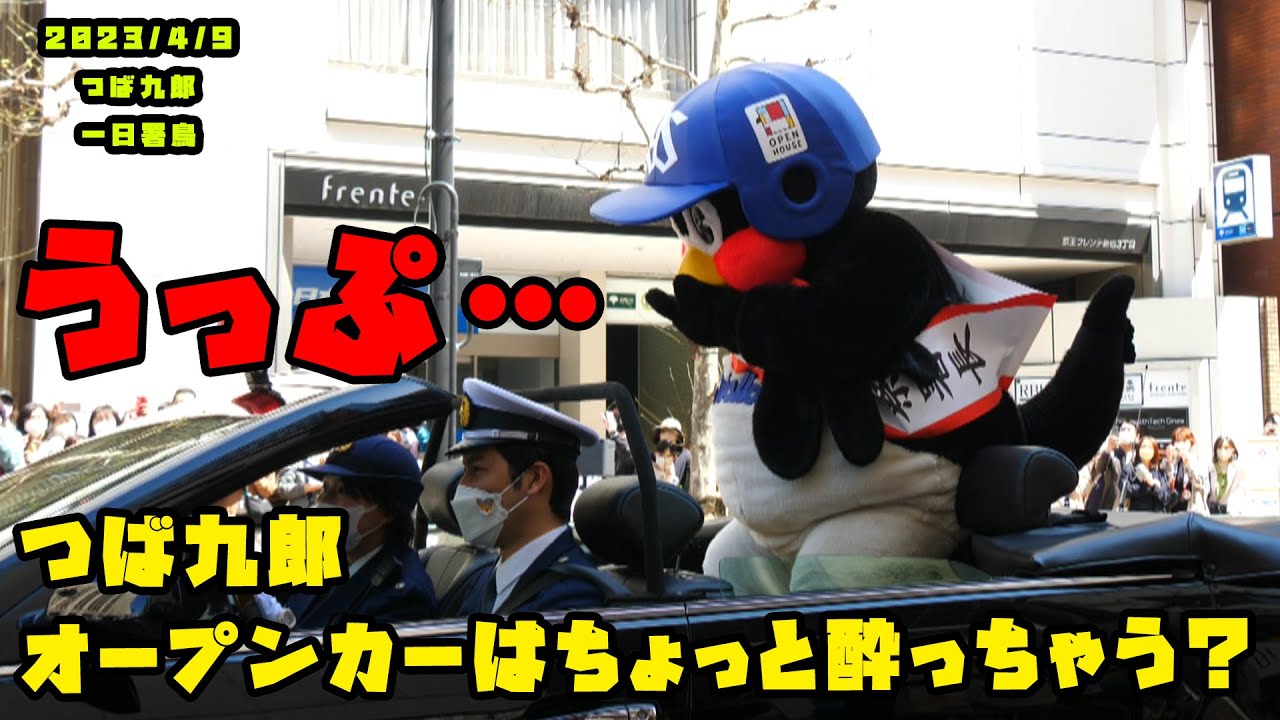 つば九郎　オープンカーの乗り心地はちょっと酔っちゃう！？　 2023/4/9 つば九郎　一日警察署鳥