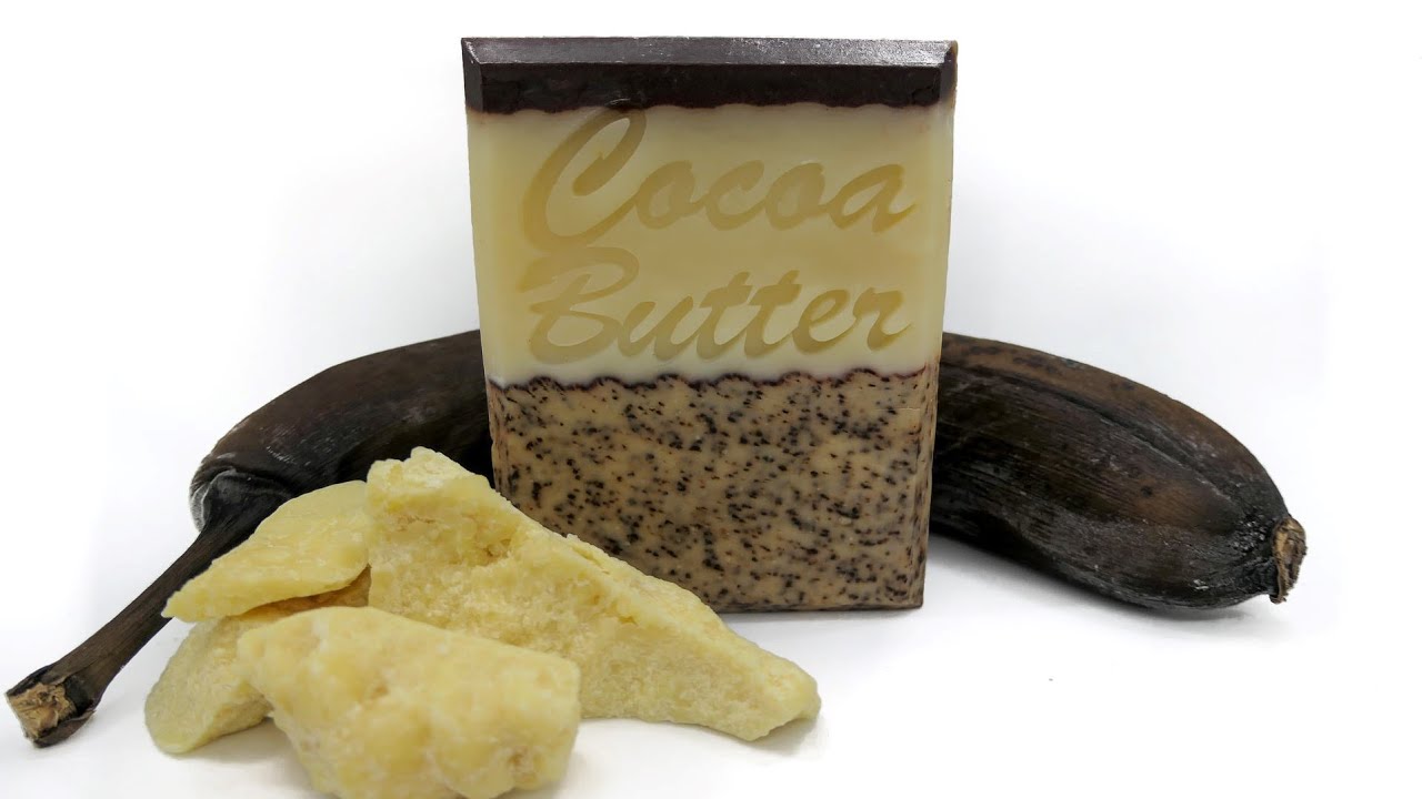 Natural cold process soap making with Cocoa butter and Banana Puree Playing card as a scraper tool