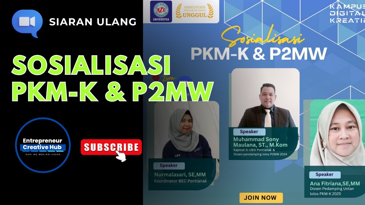 Sosialisasi PKM-K dan P2MW Universitas Bina Sarana Informatika - Record Zoom