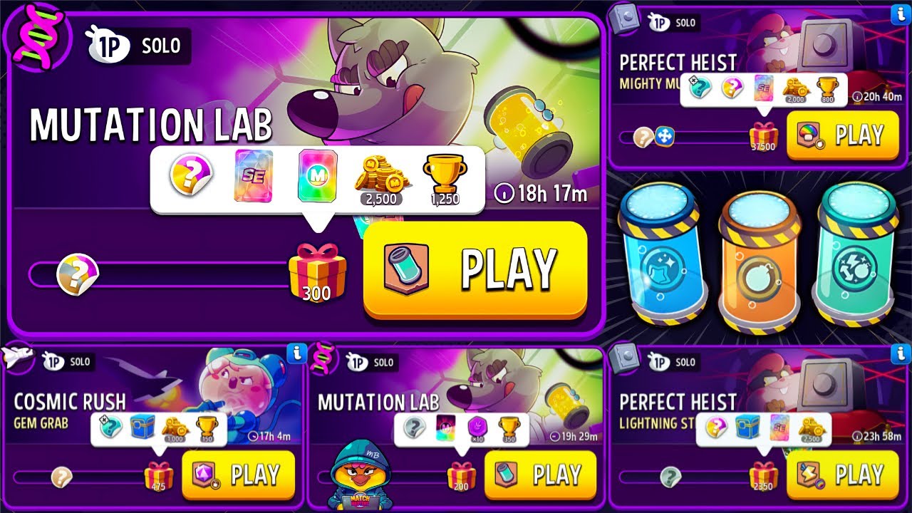 MATCH MASTERS x5 SOLO: Mutation Lab 150 & 300 DNA / Mighty Mushrooms / Gem Grab / Lightning Strike