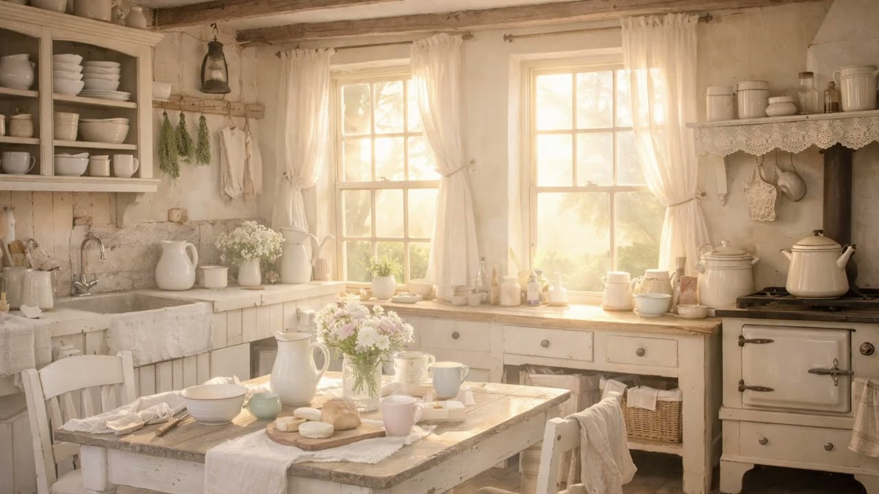 Cottage-core Kitchen with Morning Sunrays, Awakening and Calm. For Starting your Day.
