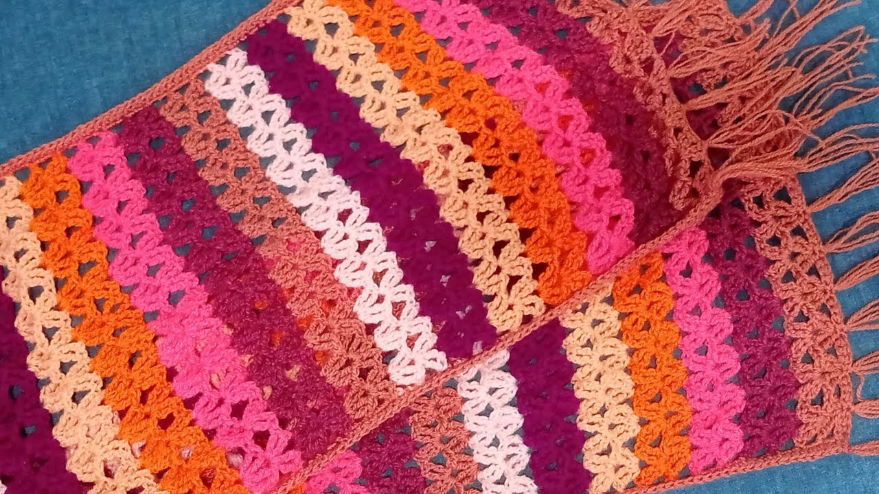 Crochet Vibrant Colourful Scarf क्रोशे आकर्षक रंगीबेरंगी स्कार्फ