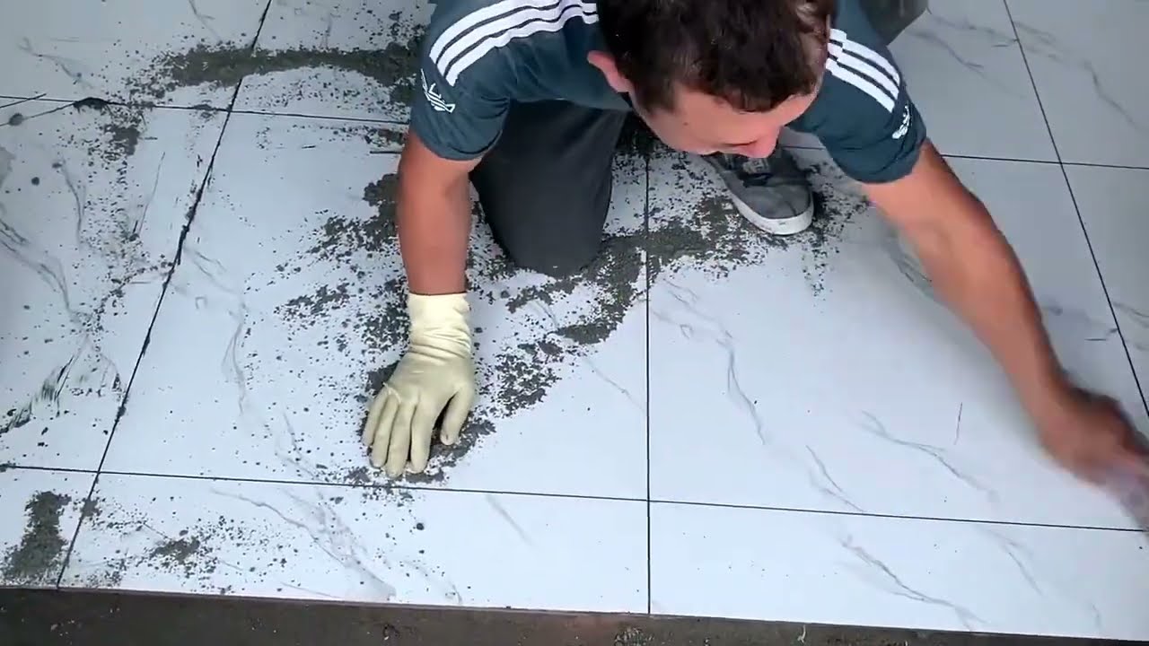 The whole process of tile laying by a master tiler.