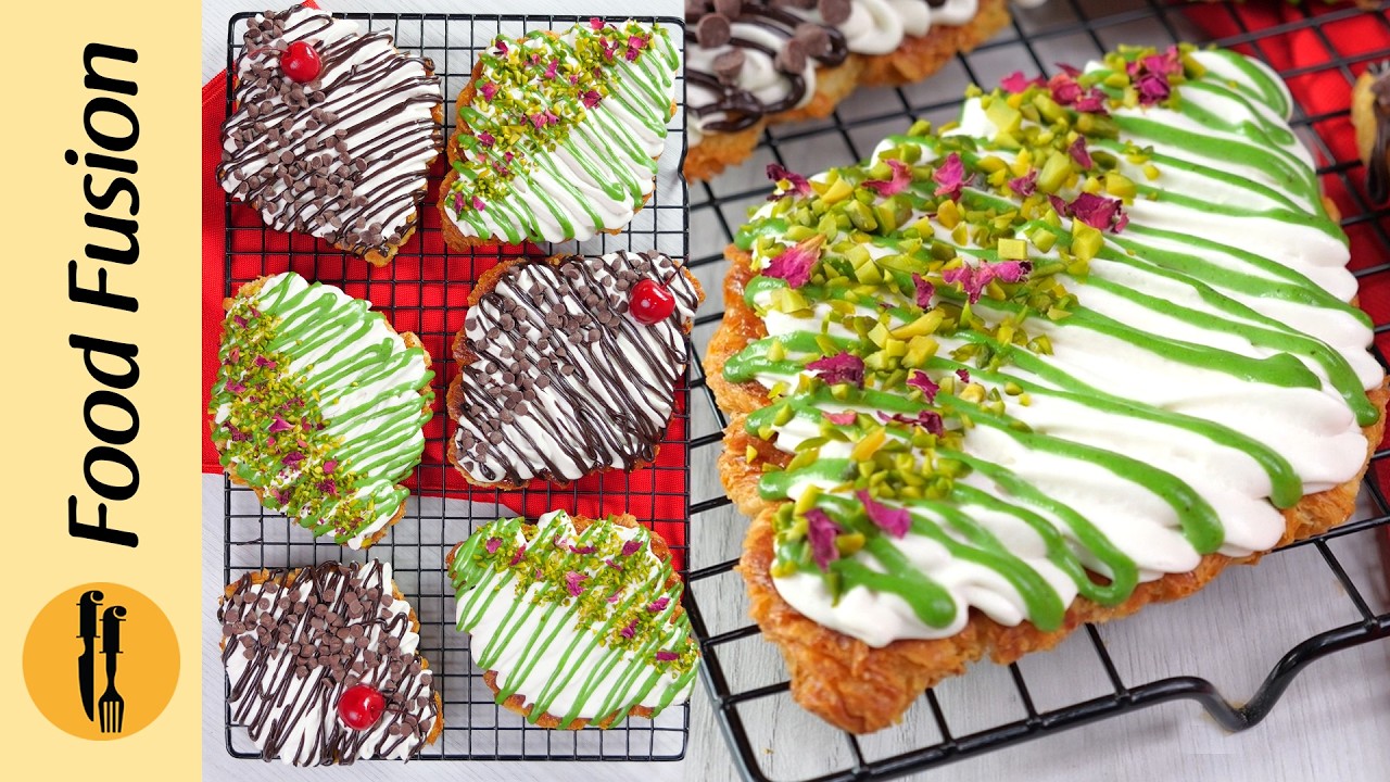 Viral Flat Croissants with Pistachio & Chocolate Dip Recipe by Food Fusion