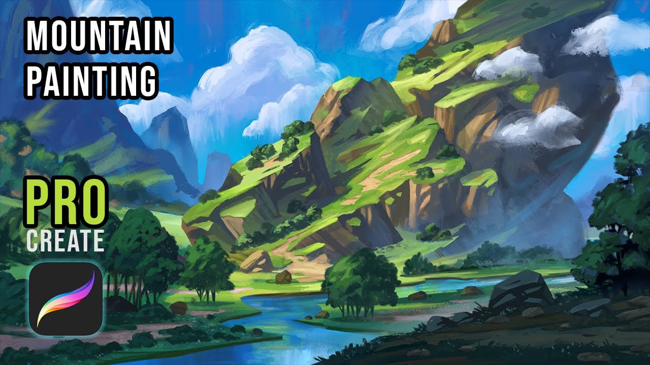 Mountain Landscape Painting - Procreate Digital Artwork Process - Time-Lapse - Free Download