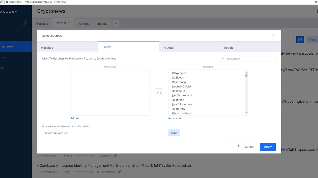 Adding different sources to each workspace on Cryptocurrency News Aggregator