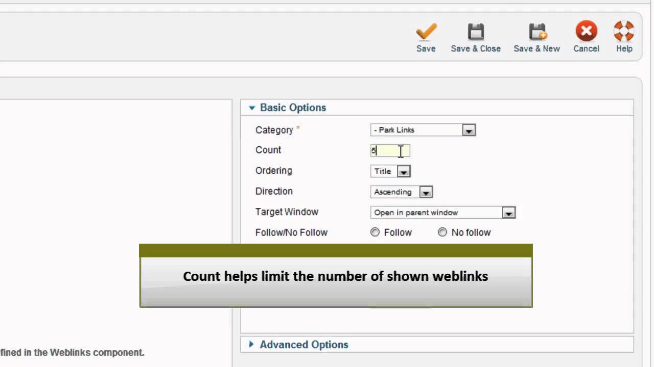 Joomla 2.5 - Weblinks Module