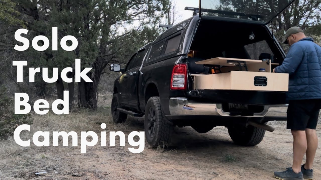 SOLO TRUCK CAMPING w/ my Dogs next to a creek [ relaxing quiet cooking ASMR ]