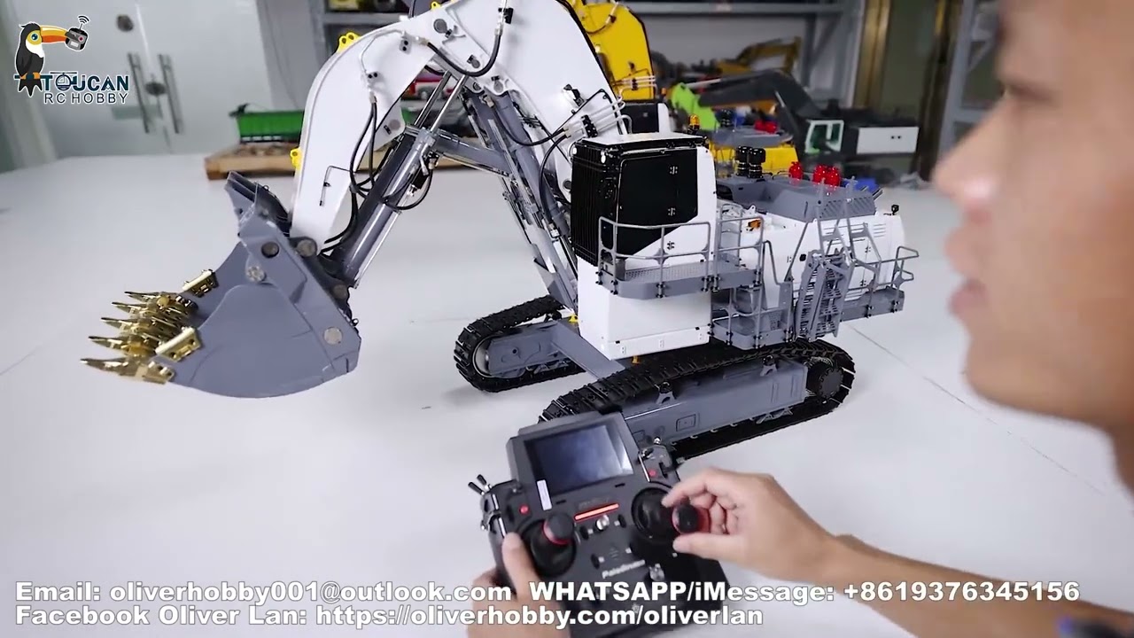 How to operate LESU 9150 front shovel excavator, two pump light sound & smoking, see radio settings