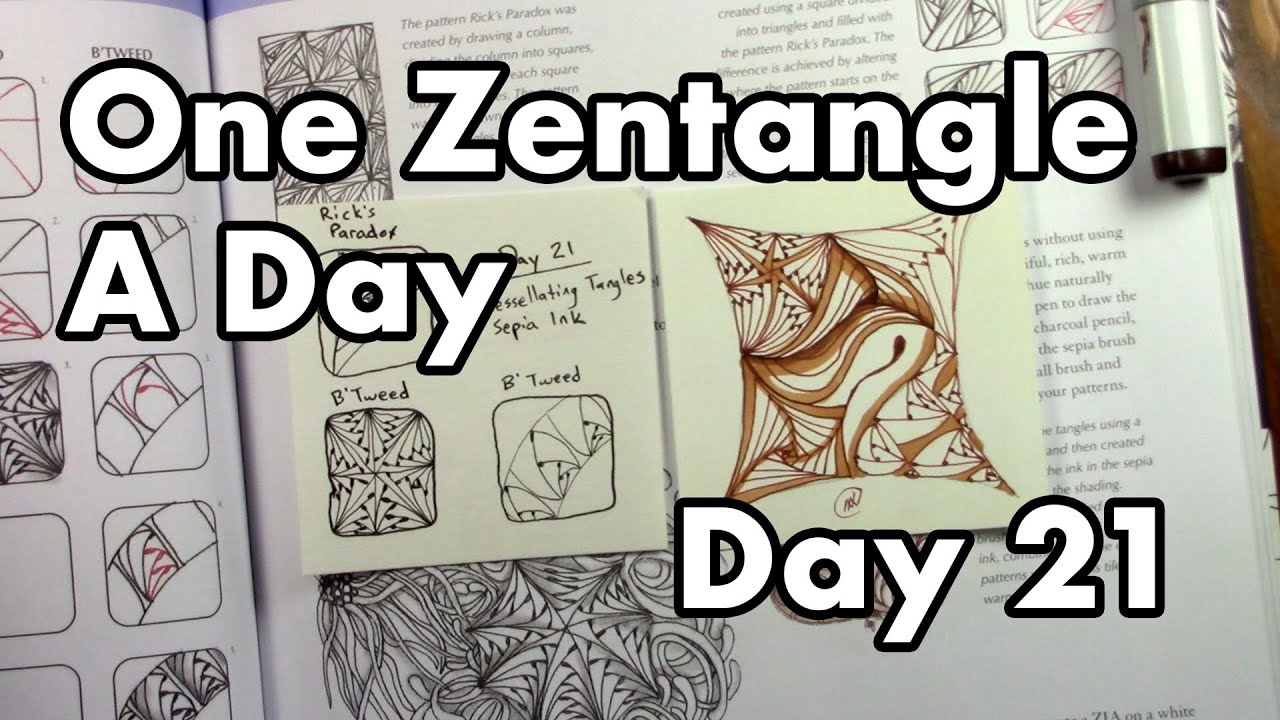 Tessellating Tangles, Sepia Ink, Rick's Paradox, B'Tweed - One Zentangle A Day (Day 21)