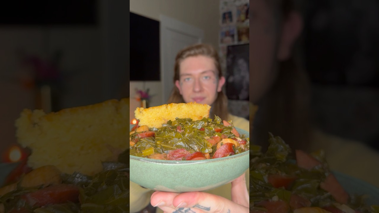 Cook Cajun gumbo collard greens with me for dinner #dinnerideas #cajun #soulfood #dinner ideas