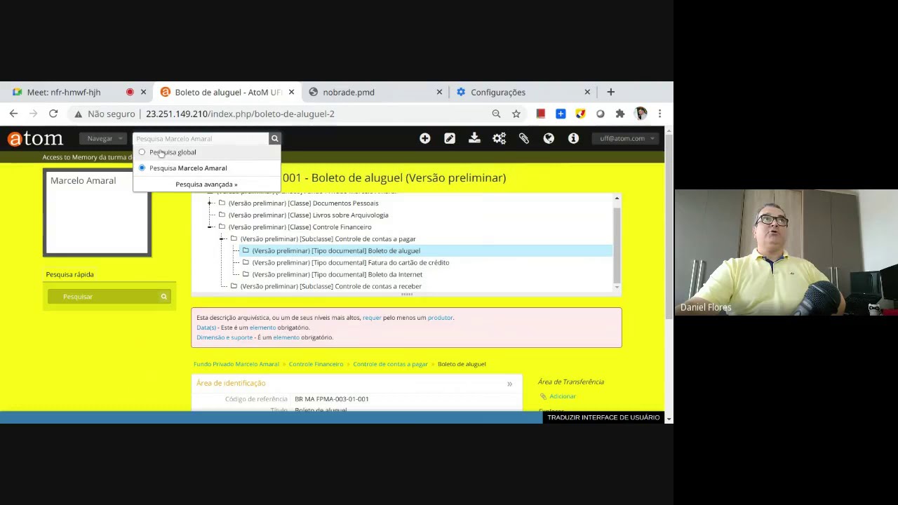 Vídeo sobre Descrição básica (1ªprática) no AtoM (ICA-AtoM) Prof. Daniel - Curso de Arquivologia UFF