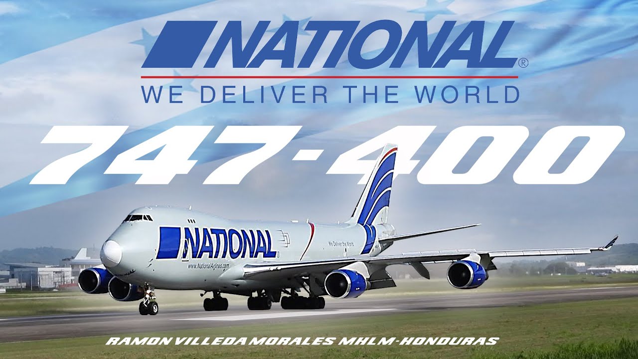 National Air Cargo B747-400F Arriving to MHLM, Ramon Villeda Morales Airport. Dusty take Off  😎