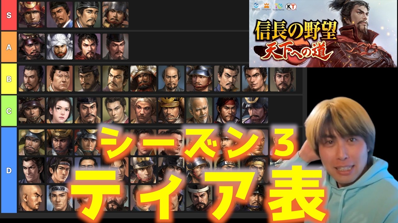【信長の野望　天下への道】　シーズン３のティア表を作りたいと思います！　シーズン3最強編成雑談【ノブ天】
