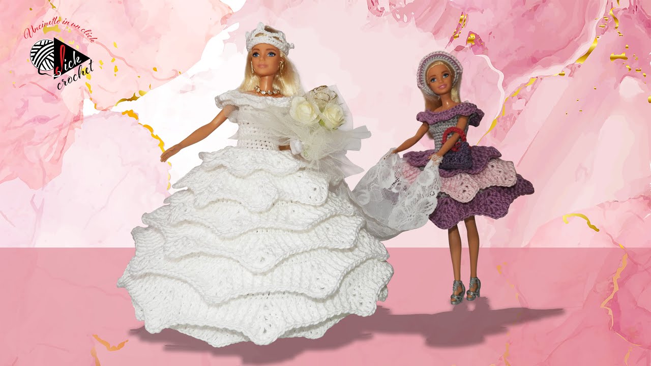 TUTORIAL UNCINETTO BARBIE VESTITINO SPOSA E DAMIGELLA MODELLO 3 parte 2 di 3