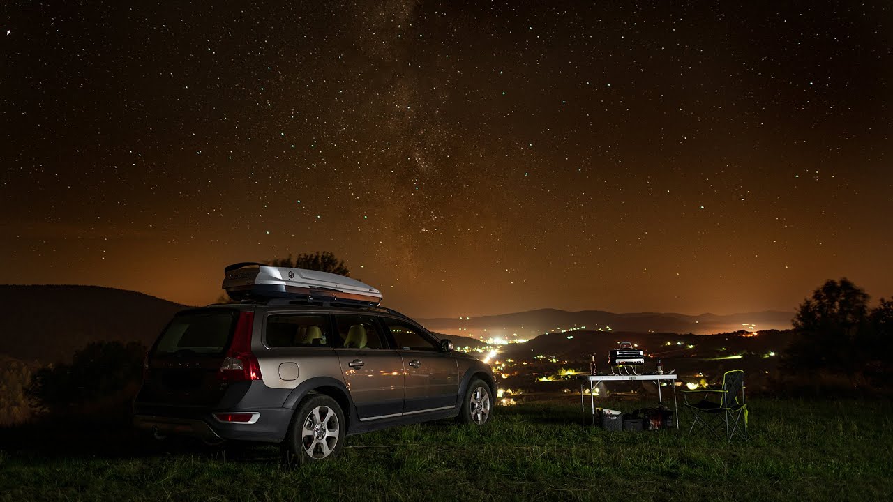 Solo camping with my dog on our potato fields (Volvo XC70)