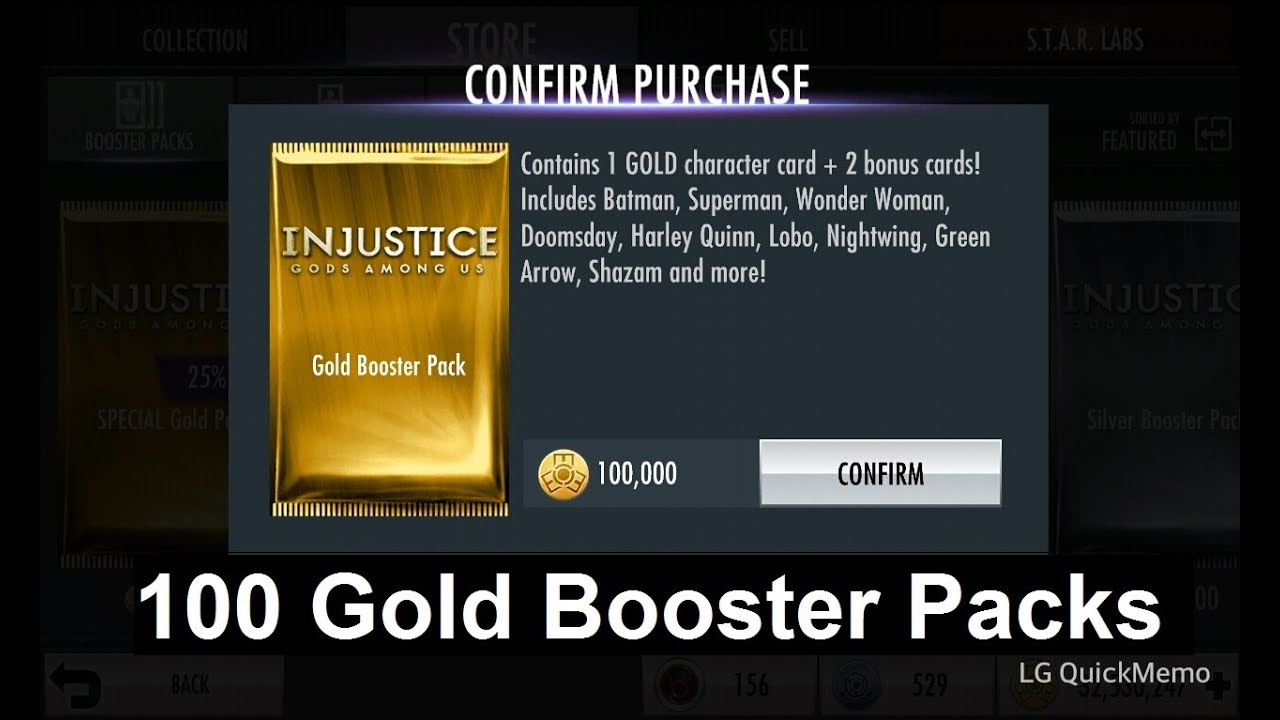 Injustice Mobile: Opening 100 Gold Booster Packs