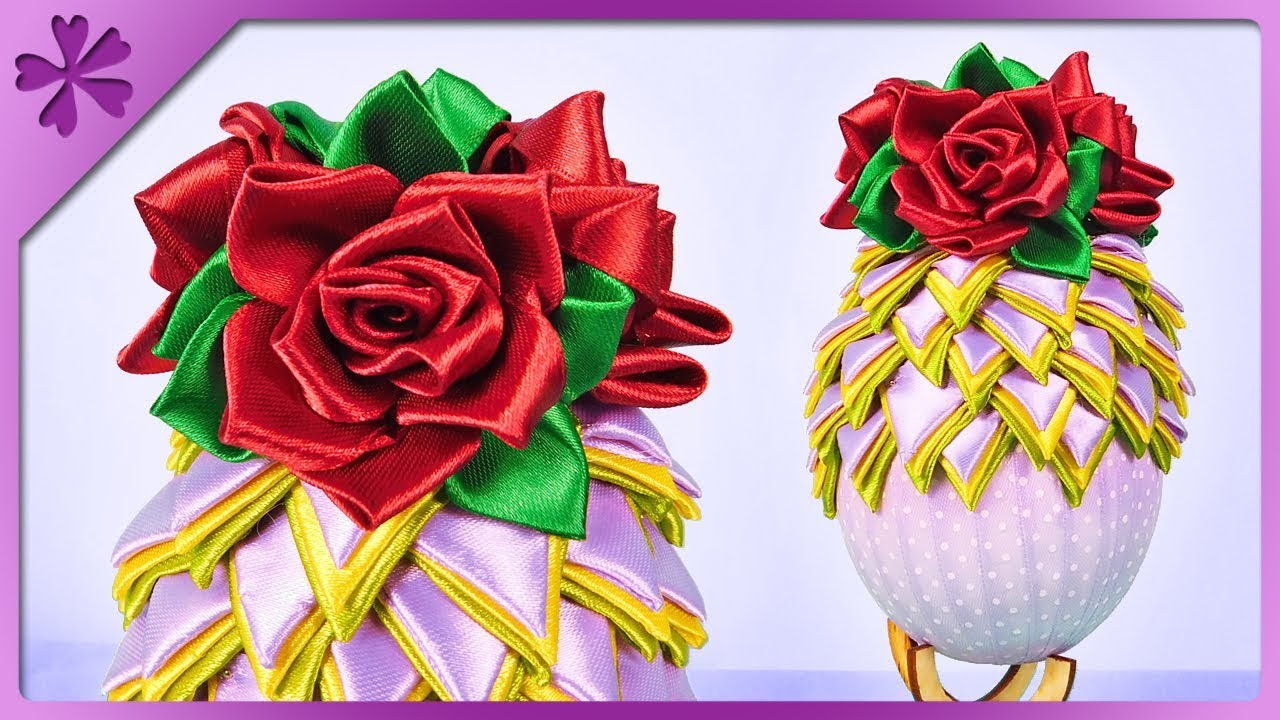 DIY How to make artichoke ribbon Easter egg and kanzashi roses (ENG Subtitles) - Speed up #459