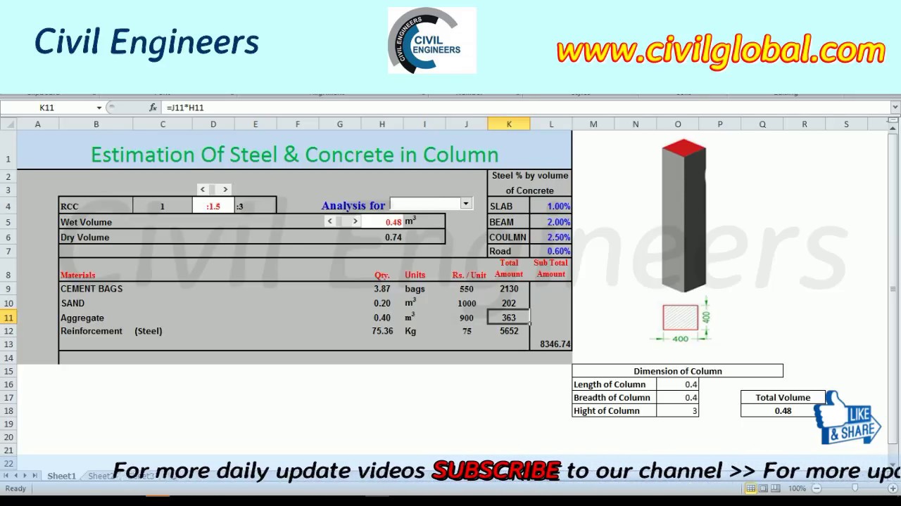 How to Calculate Steel Quantity for Column