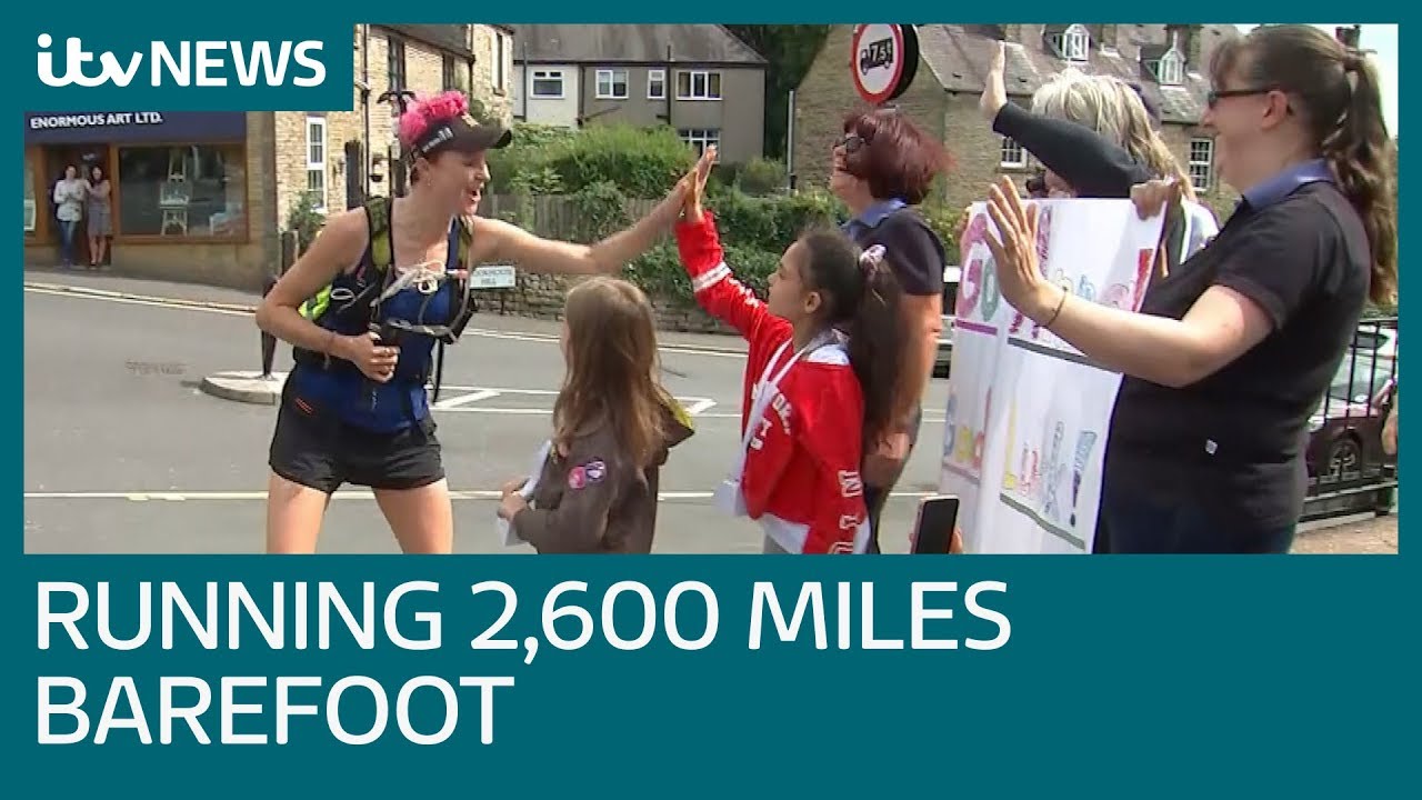 Woman attempts to run 2,600 miles barefoot | ITV News