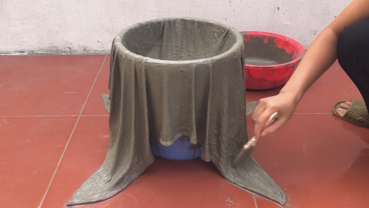 Flower Pot Making From Cloth And Cement .How To Make A Simple  Flower Pot At Home.