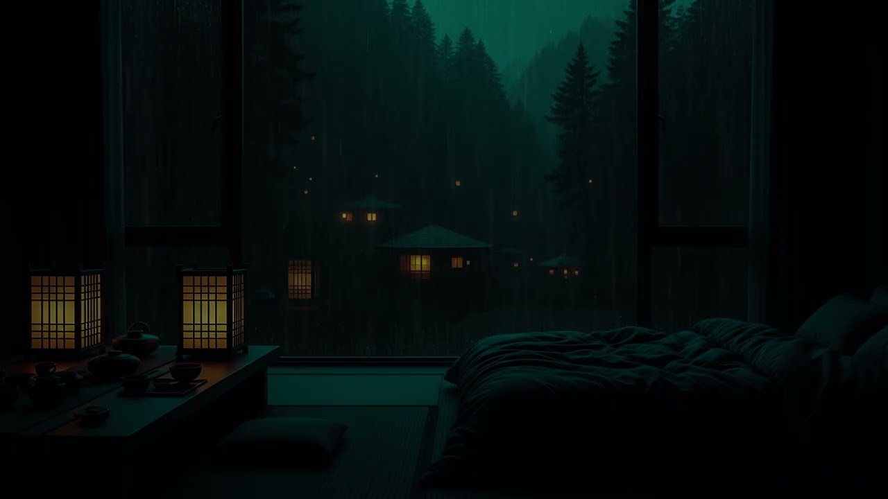 Forest Rain Sounds at Night 🌧️ Dark Bedroom Ambience for Deep Sleep & Relaxation