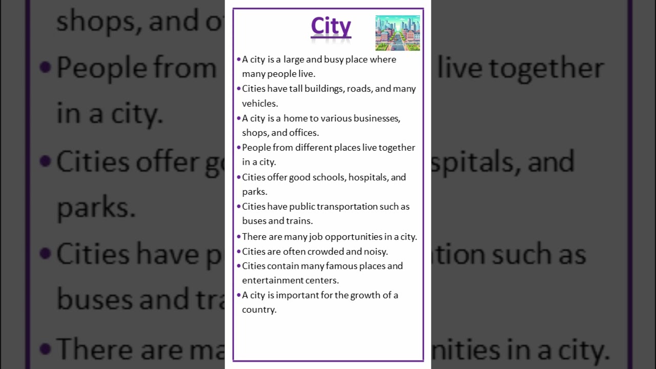 10 Lines on City | Essay on City | About City #city #rural #urban #shorts #ytshorts #village #town