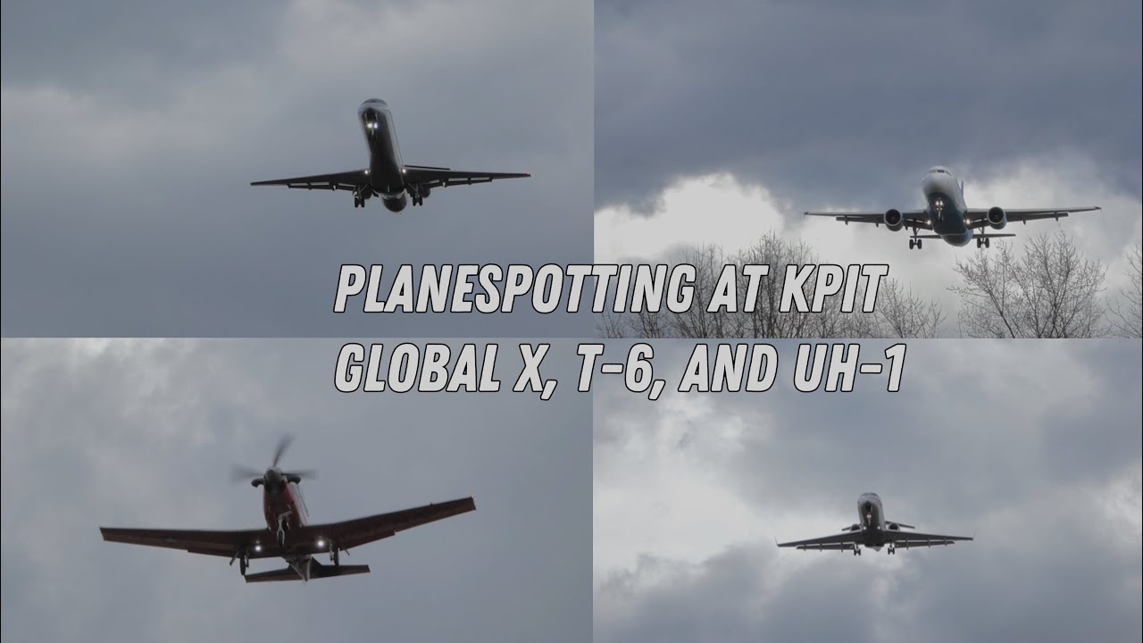 Planespotting at Pittsburgh international Airport(EXTREMELY RARE Global X A320, 2 T-6 Texans, UH-1-