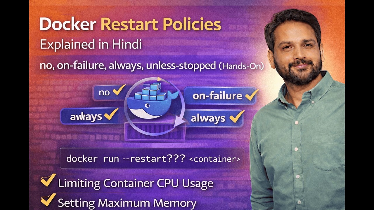 Docker Restart Policies Explained in Hindi | no, on-failure, always, unless-stopped (Hands-On Lab)