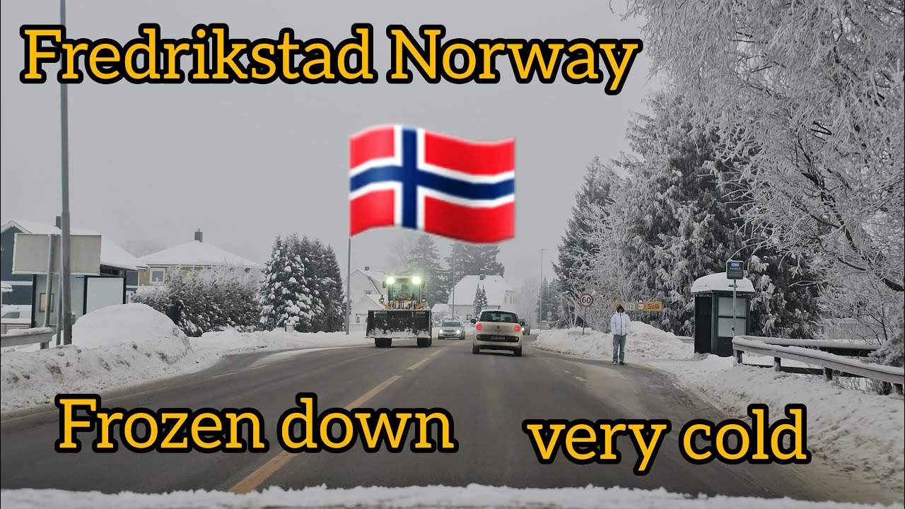 Driving in Fredrikstad Norway, winter wonderland  .(4k) Frozen Down