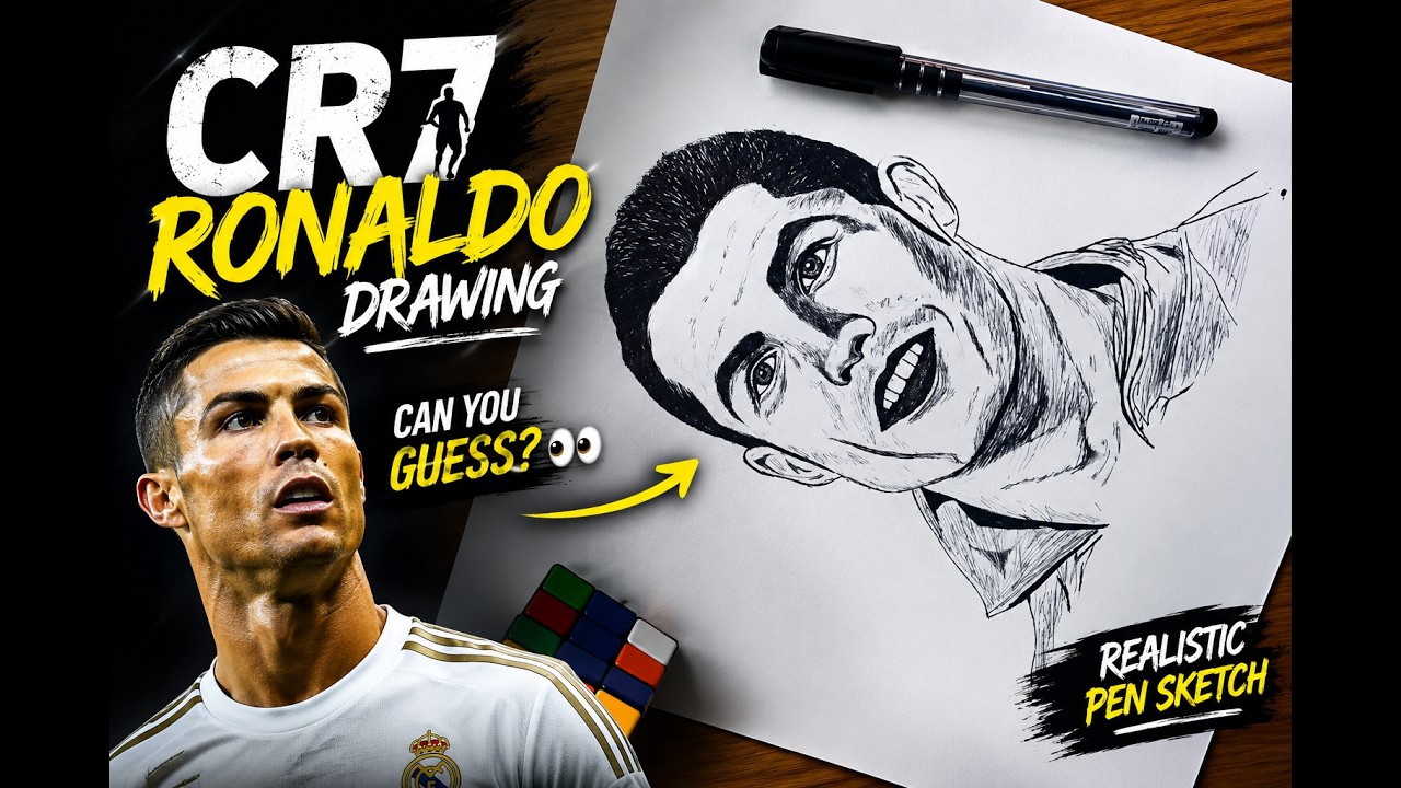 Cristiano Ronaldo Realistic Portrait Drawing ✍️ | CR7 Pen Sketch | Satisfying Art Process #cr7