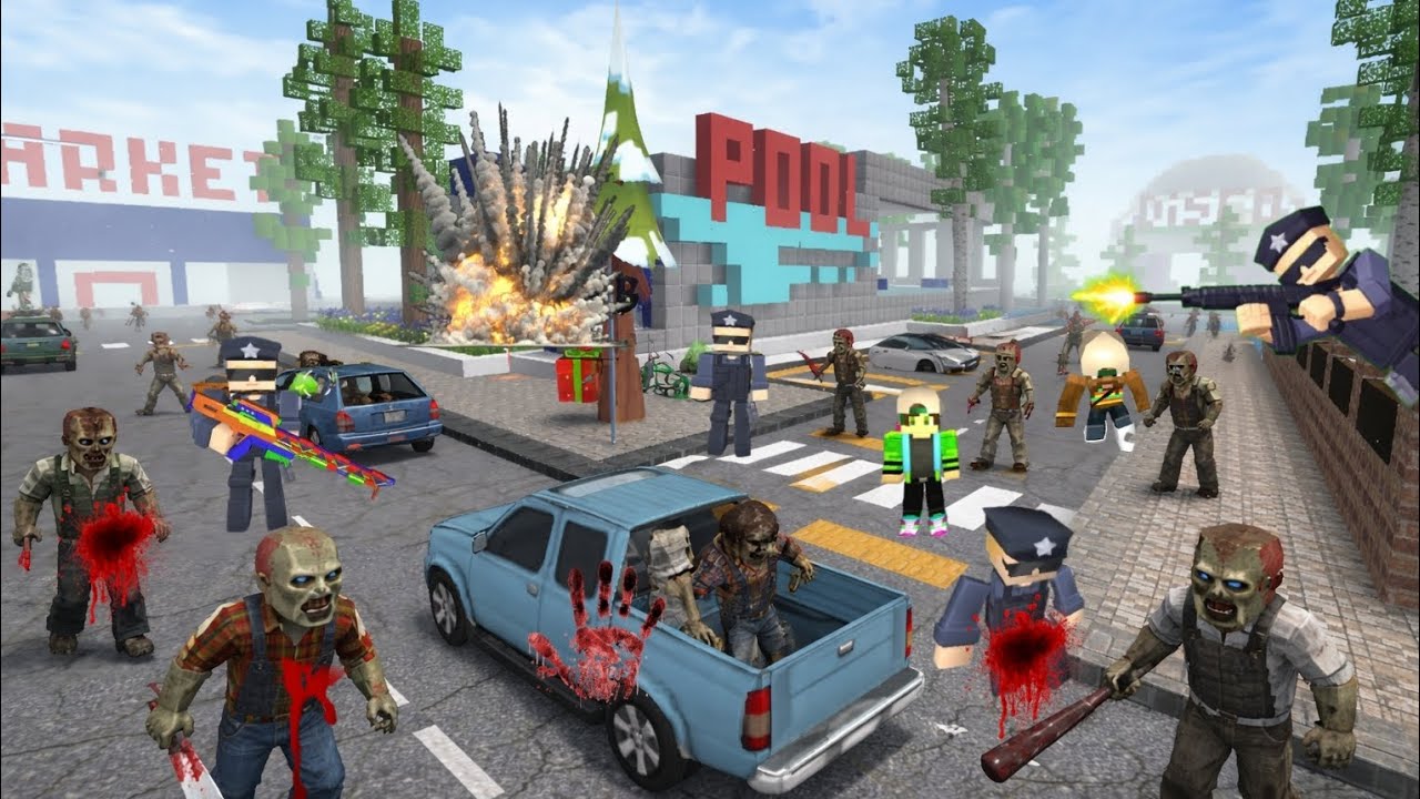 MASSIVE ZOOMBIES CHAOS NEAR MARKET IN SCHOOL PARTY CRAFT | POLICE 🚓 FIGHT CLEAR THE CITY