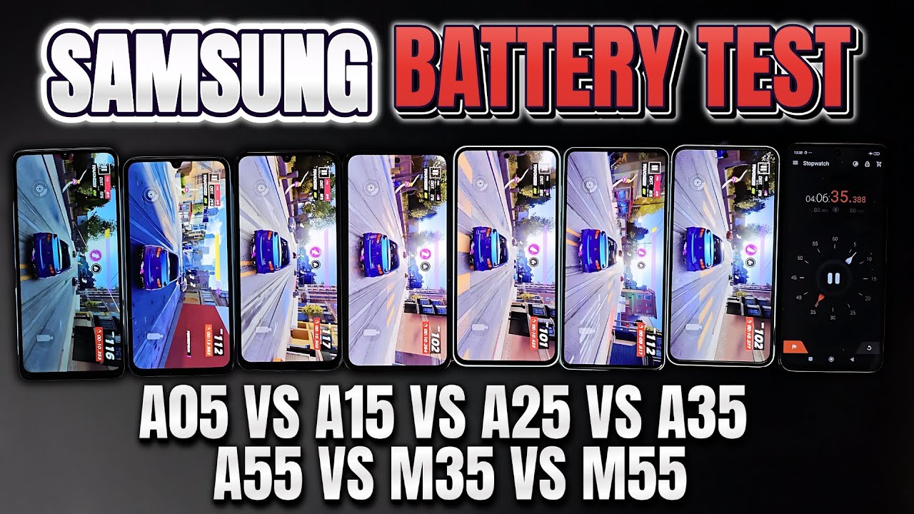 Samsung A05 vs A15 vs A25 vs A35 vs A55 vs M55 vs M35 Battery Drain test