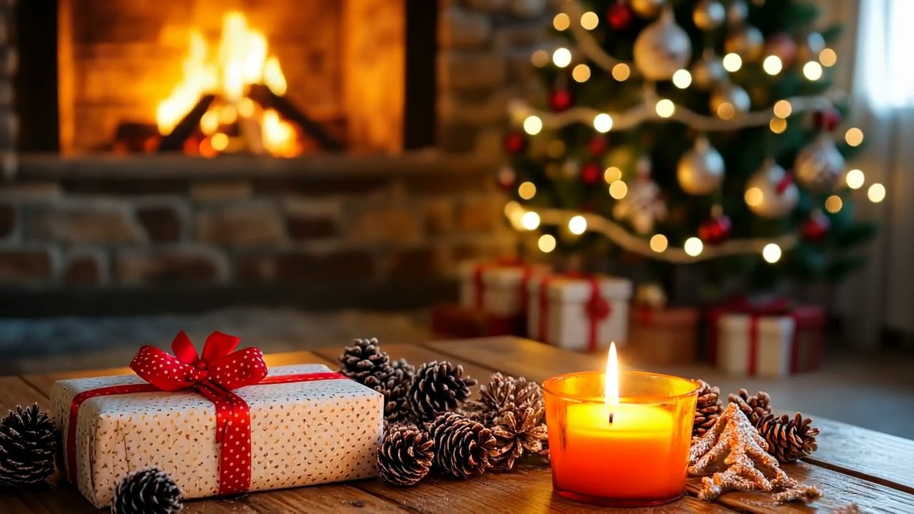 Christmas Background Loop beautifully Christmas interior decorated Christmas tree,  and candles