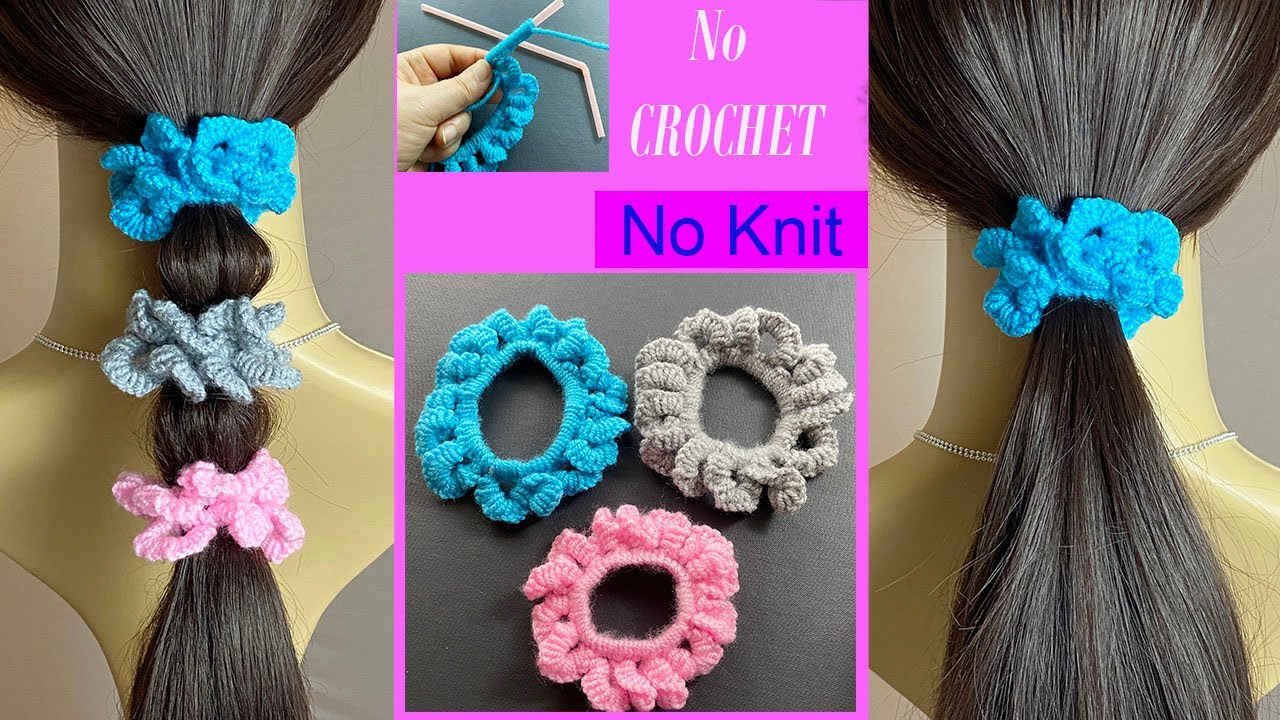 🌸How to Use Knitting Yarn Make a Flower Scrunchies | Elastic Hair Tie Hair Band  | Laço de cabelo