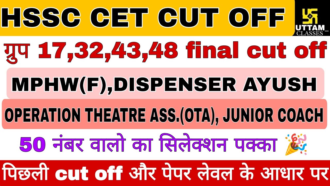 MPHW Female/operation theatre assistant/dispenser/junior coach final cut off #hssc #cet #cutoff