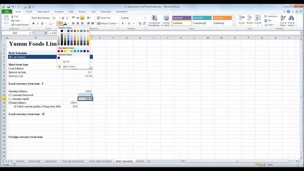 5  Valuation Case Study   Interest and debt schedule and tax   Part I
