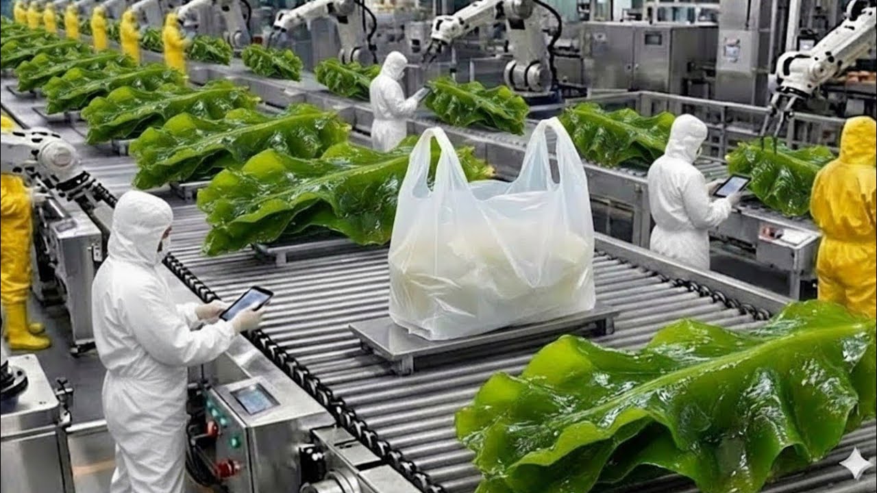 Inside a Wakame Seaweed Factory 🌊 | Raw Wakame Turned into Edible Plastic Bags & Cups (Eco-Friendly