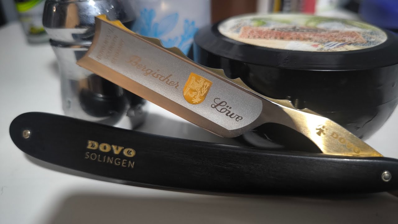 Ξύρισμα με dovo  Löwe  6/8  straight razor shaving finishing at Faso black