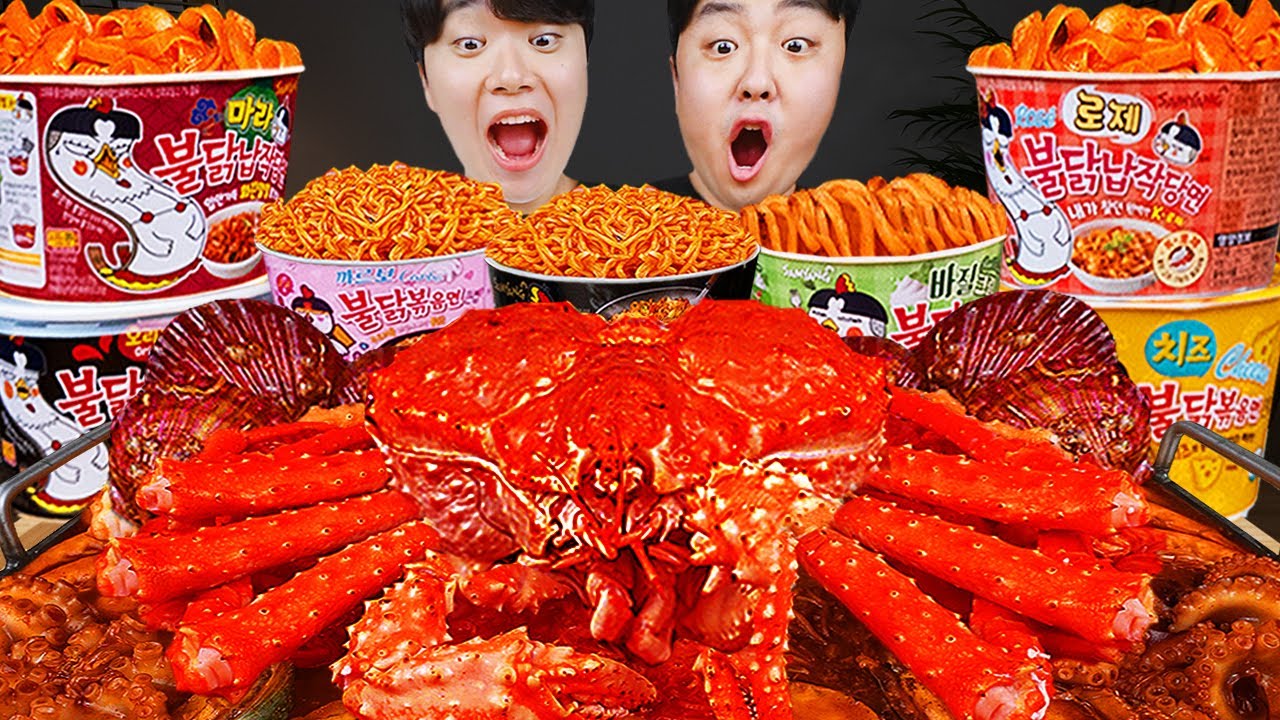 ASMR MUKBANG | острая лапша, варить морепродукты, Король Краб, осьминог корейский звук еды!