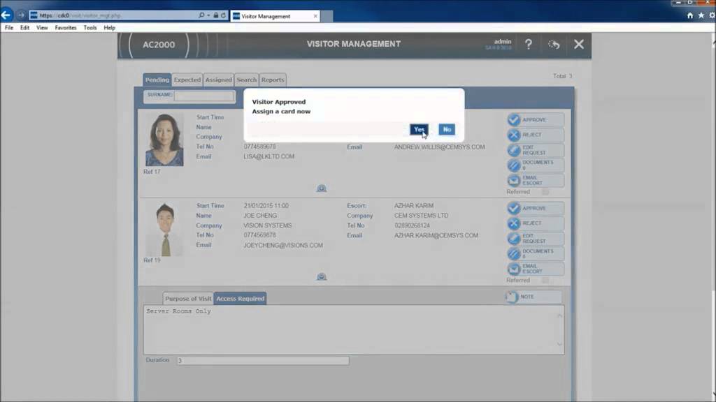 CEM SYSTEMS   AC2000 WEB VISITORS